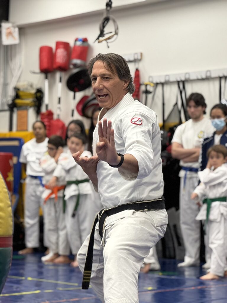 sensei demonstrating knifehand block